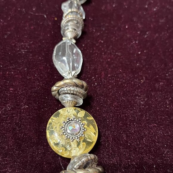 Chico's Long Chunky Beaded Necklace Silver Tone Citrine-Like Stones Crystal - Picture 8 of 11